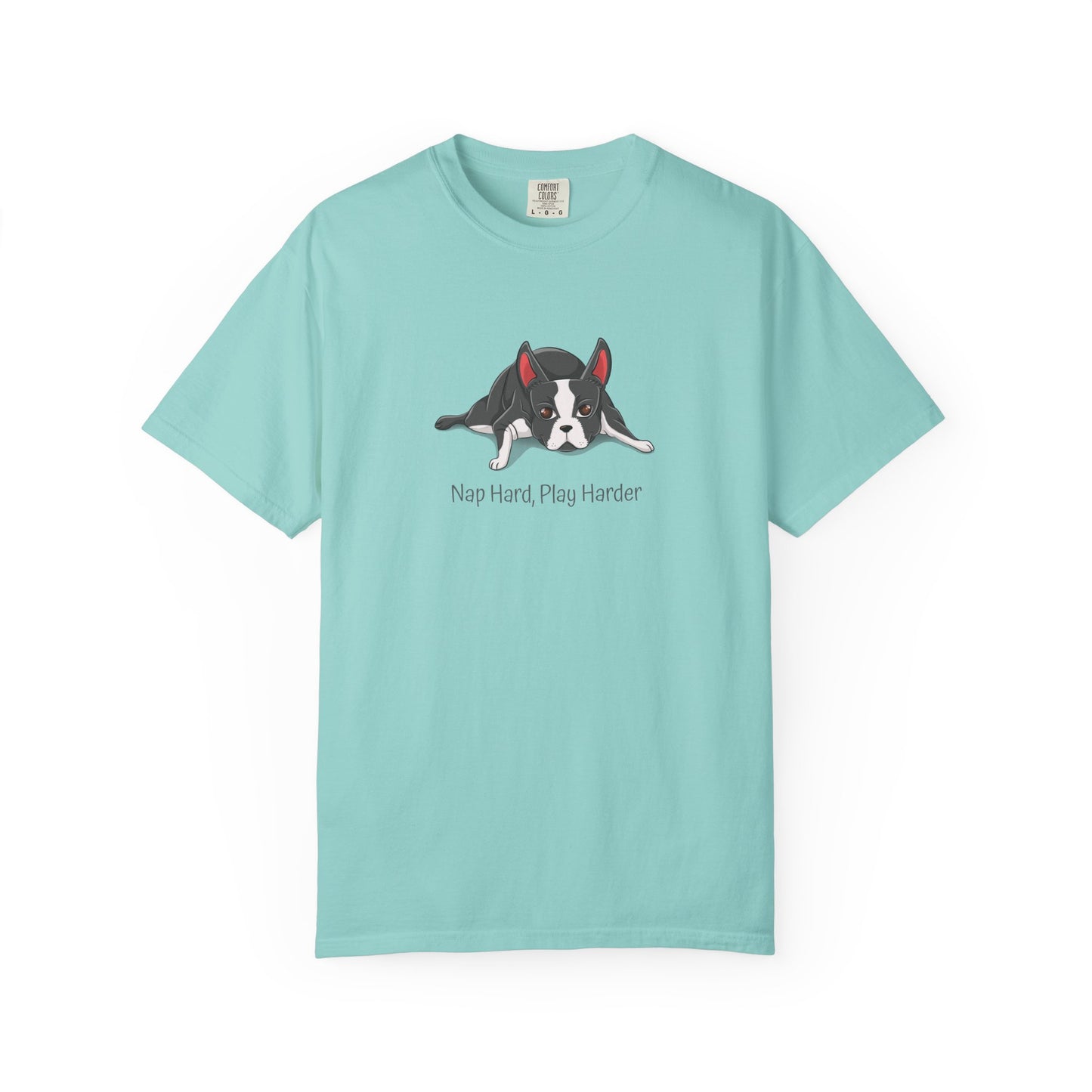 “Nap Hard, Play Harder” Boston Terrier - Unisex Garment-Dyed T-shirt