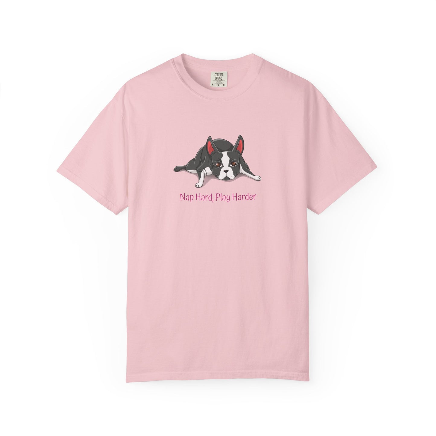“Nap Hard, Play Harder” Boston Terrier - Unisex Garment-Dyed T-shirt