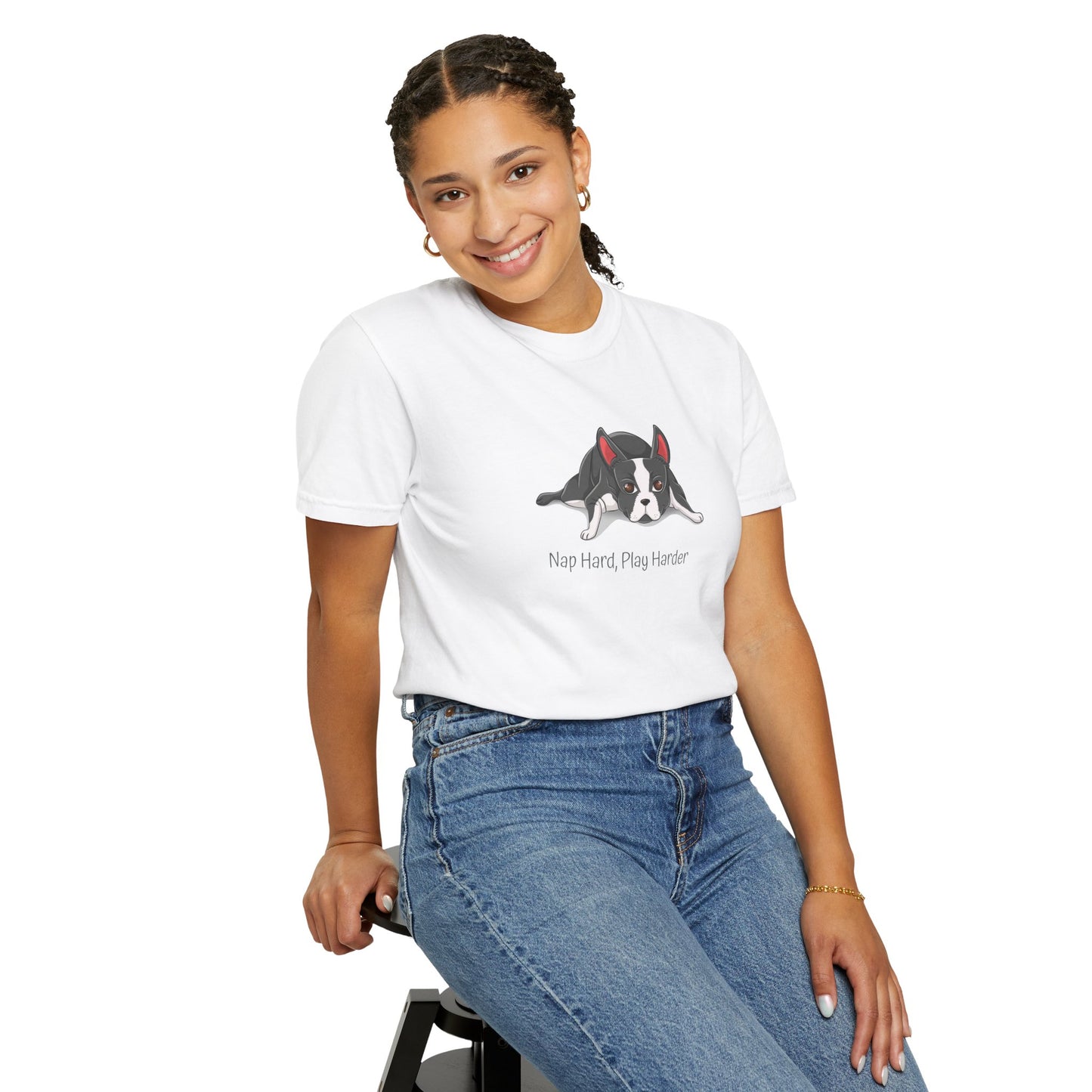 “Nap Hard, Play Harder” Boston Terrier - Unisex Garment-Dyed T-shirt