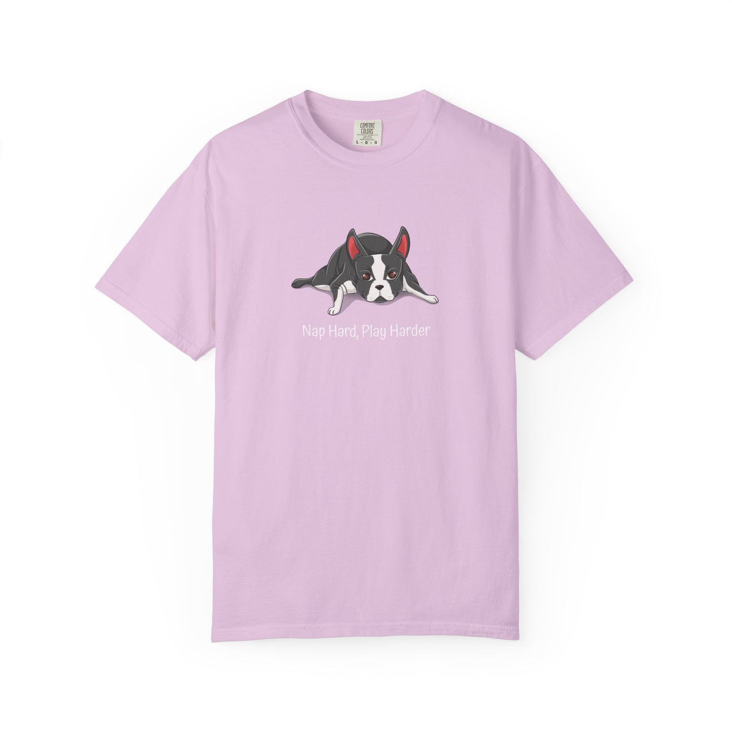 “Nap Hard, Play Harder” Boston Terrier - Unisex Garment-Dyed T-shirt