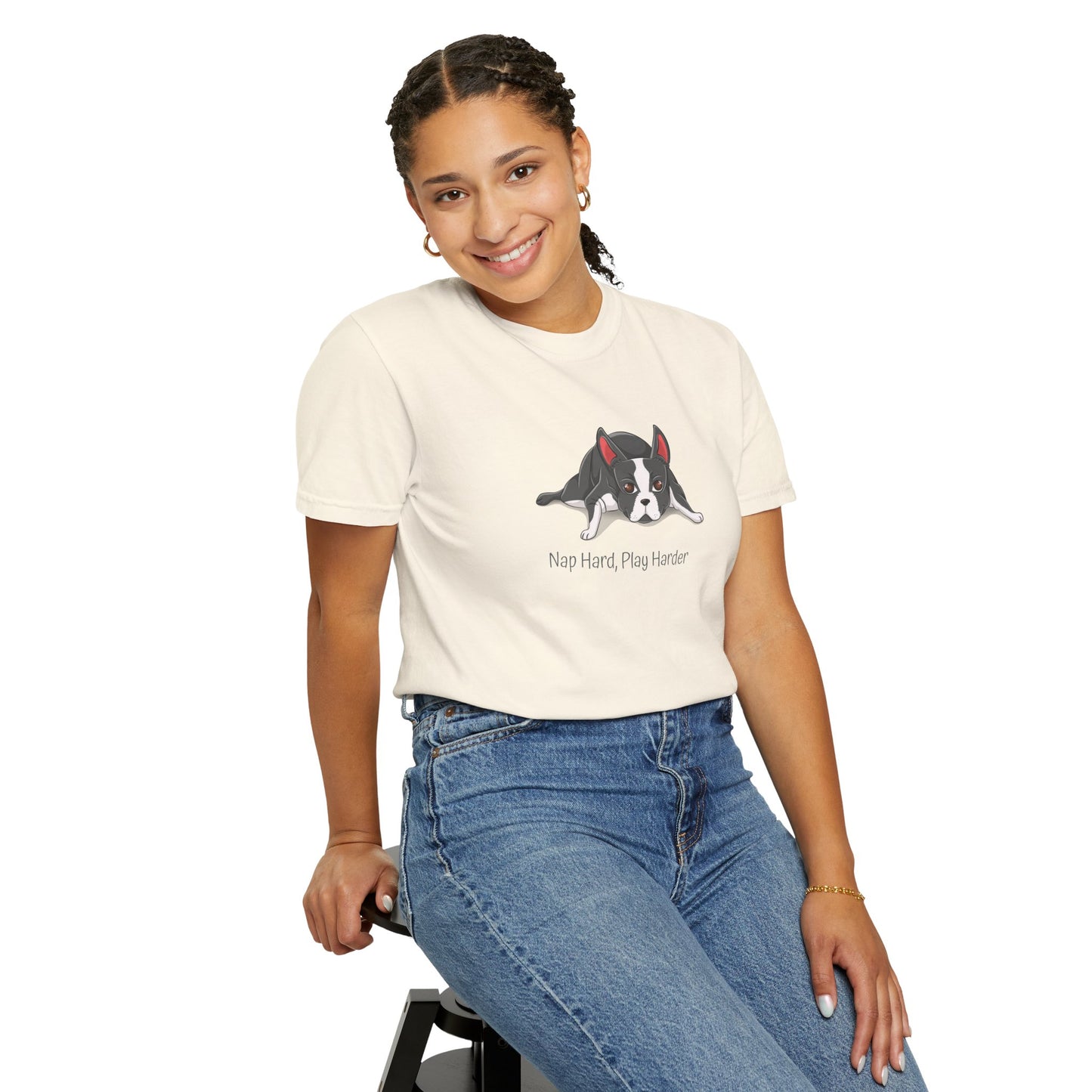 “Nap Hard, Play Harder” Boston Terrier - Unisex Garment-Dyed T-shirt