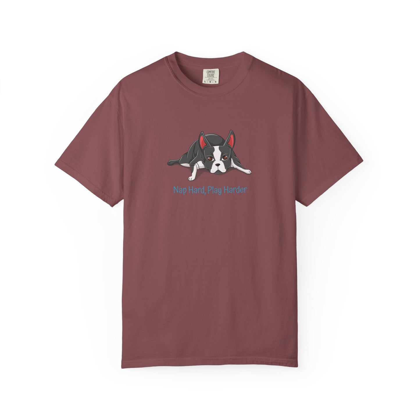 “Nap Hard, Play Harder” Boston Terrier - Unisex Garment-Dyed T-shirt