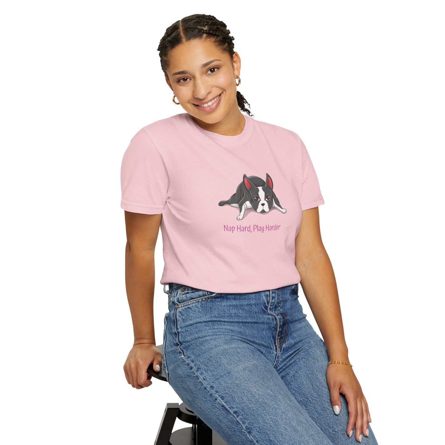 “Nap Hard, Play Harder” Boston Terrier - Unisex Garment-Dyed T-shirt
