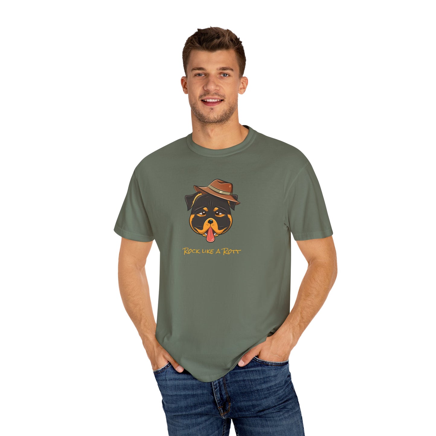 “Rock like a Rott” Rottweiler - Unisex Garment-Dyed T-shirt
