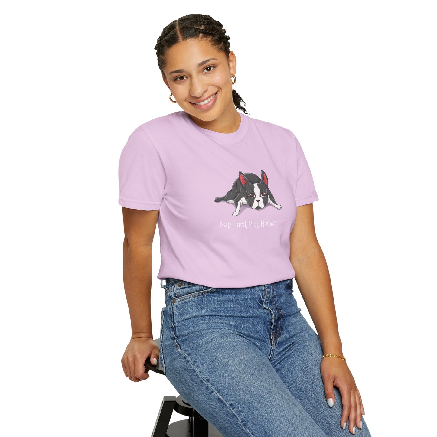 “Nap Hard, Play Harder” Boston Terrier - Unisex Garment-Dyed T-shirt