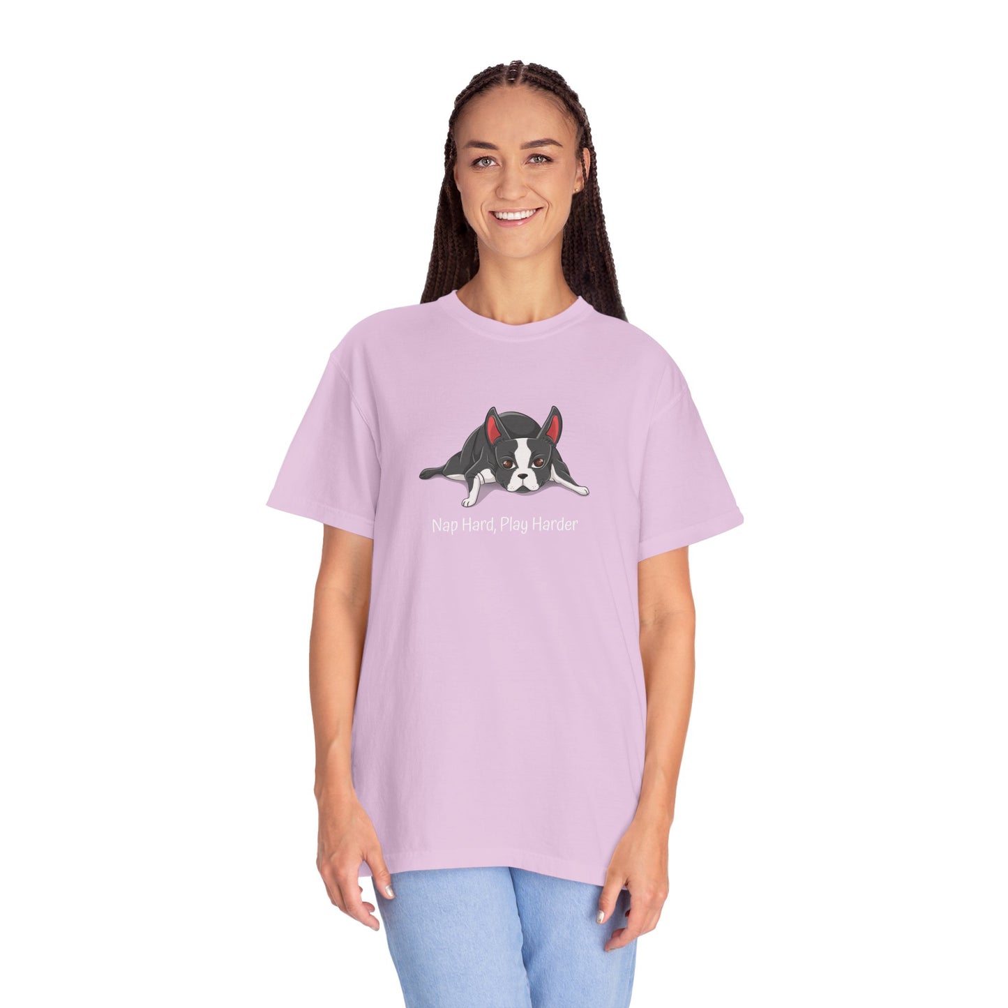 “Nap Hard, Play Harder” Boston Terrier - Unisex Garment-Dyed T-shirt